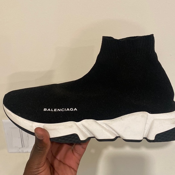 Balenciaga Speed Recycled Knit Sneaker in black knit, white and black sole unit - Picture 1 of 3